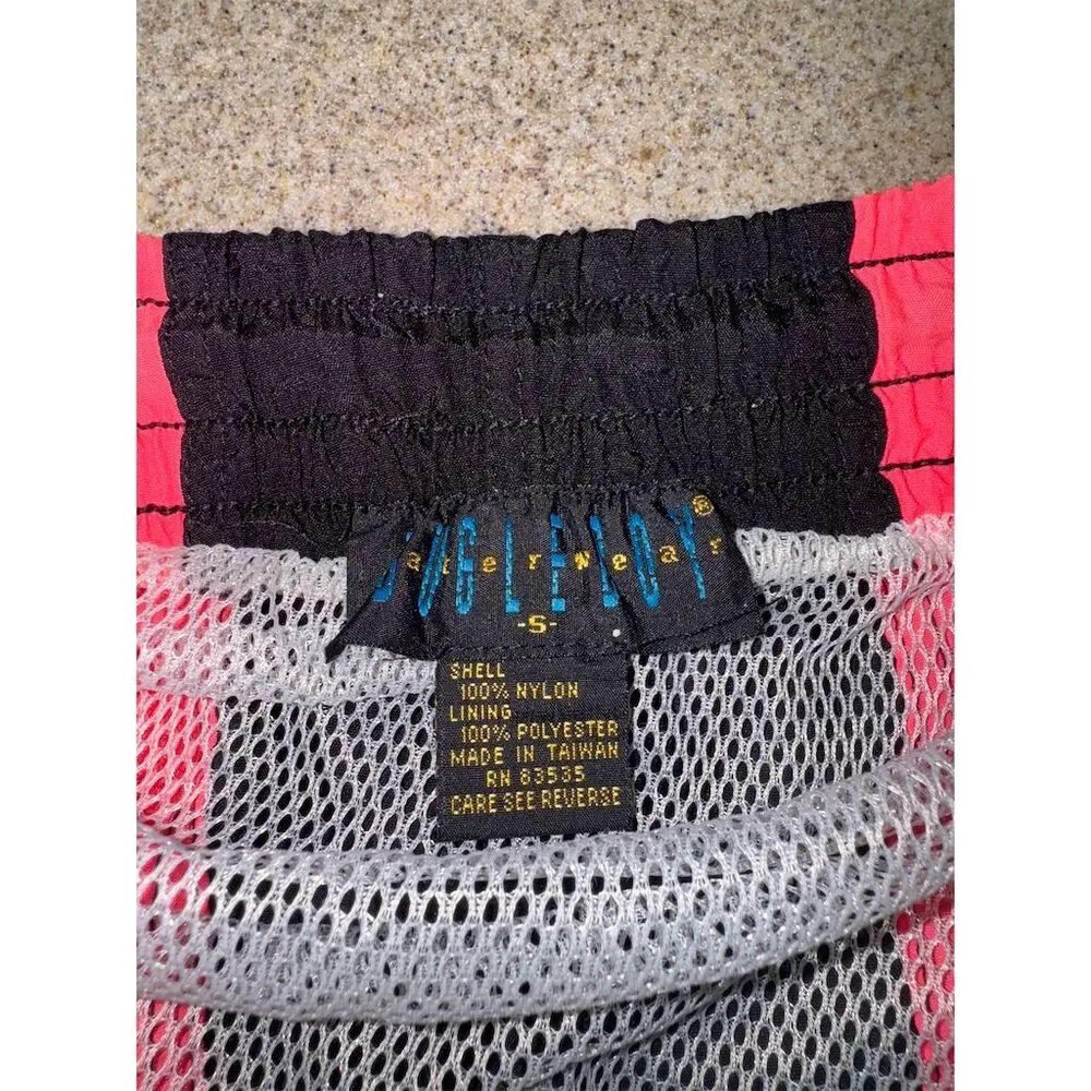 Vintage Bugle Boy Men's Neon Pink/Black Swim Shorts Size S Retro 80s 90s